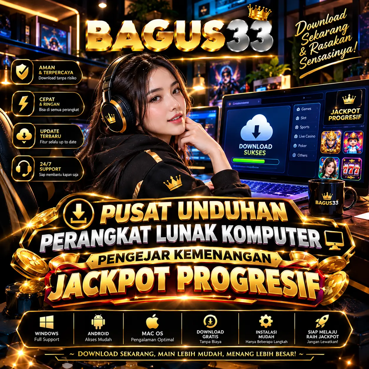 Bagus33 : Pusat Unduhan Perangkat Lunak Komputer Pengejar Kemenangan Jackpot Progresif